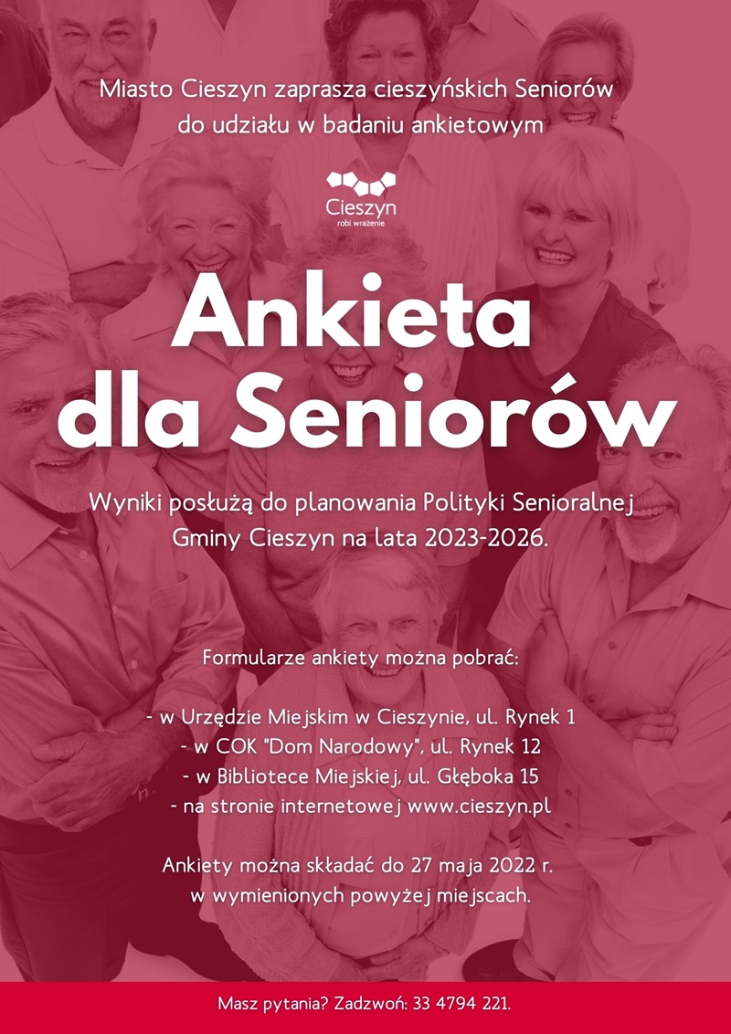 Plakat informujący o badaniu ankietowym skierowanym do Seniorów